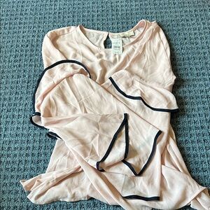 NWT. LOFT Blush Pink Blouse with Navy Trim